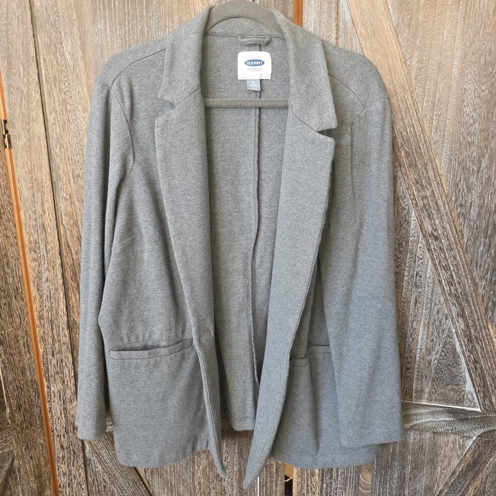 Old Navy Blazer Women's Size 3X Gray Knit Jacket Cardigan One Button‎ Pockets